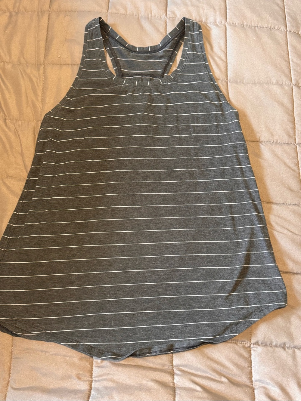 lululemon athletica Gray and White Striped Racerback Tank